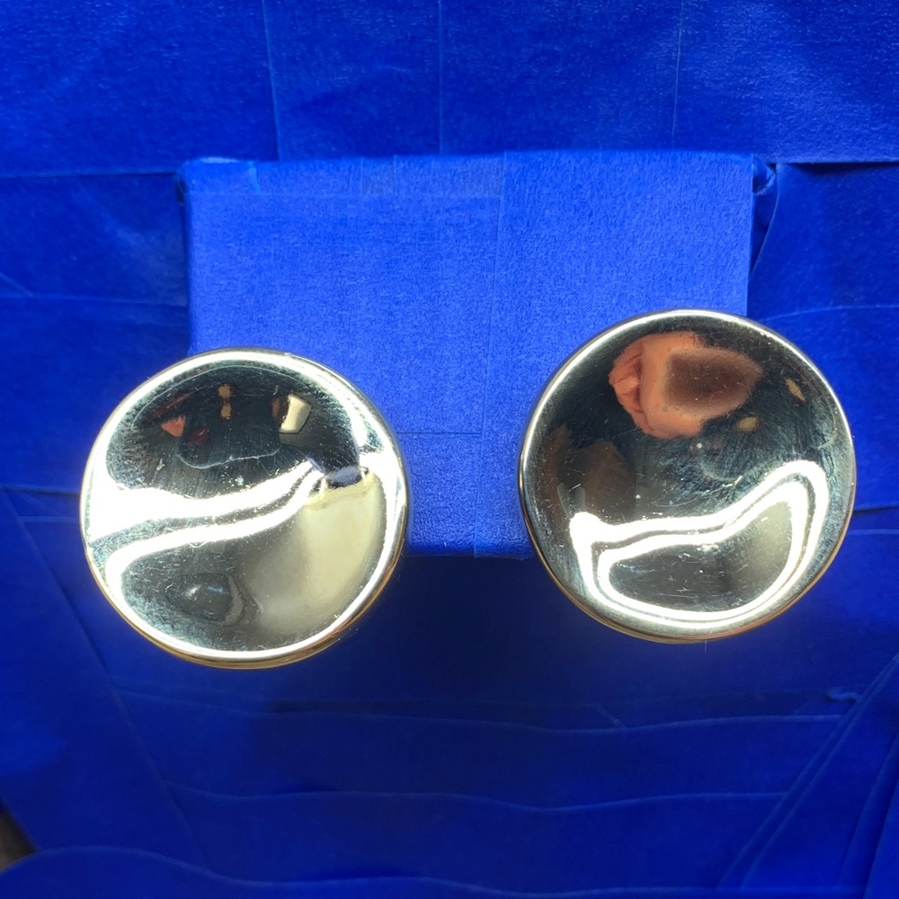 Gold Round Button Concave Clip-On Earrings - Women Accessories